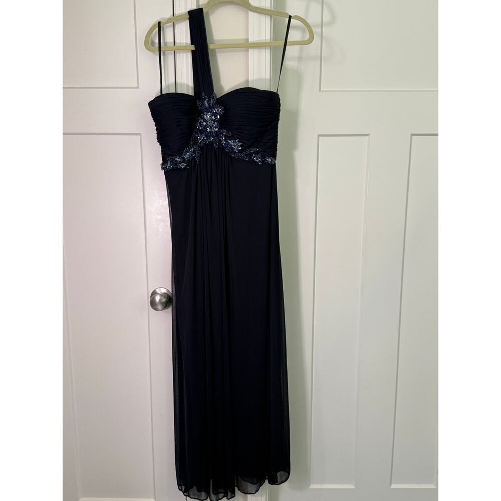 Xscape Joanne Chen Black Blue Jeweled Gown Size 8 Formal